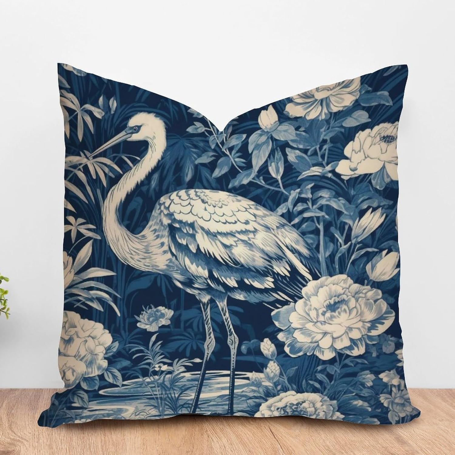 ArogGeld Chinoiserie – Funda de almohada decorativa con diseño de pájaro y pájaro azul con flores y pájaros asiáticos, fundas de cojín decorativas