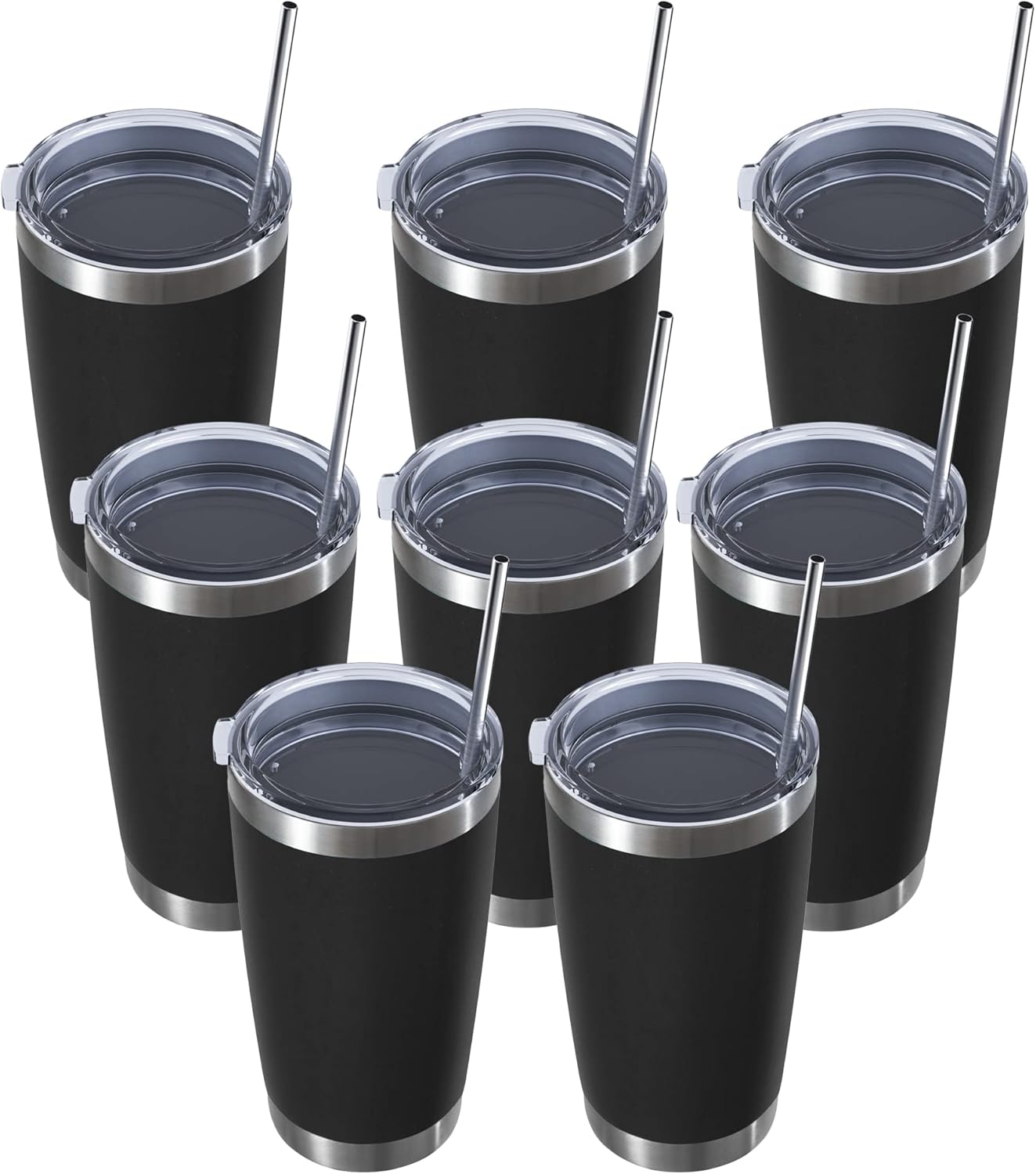 MUCHENGHY Vaso de acero inoxidable de 20 onzas con tapa y popote, doble pared aislada al vacío, vaso metálico de doble uso de sorbos y pajitas para