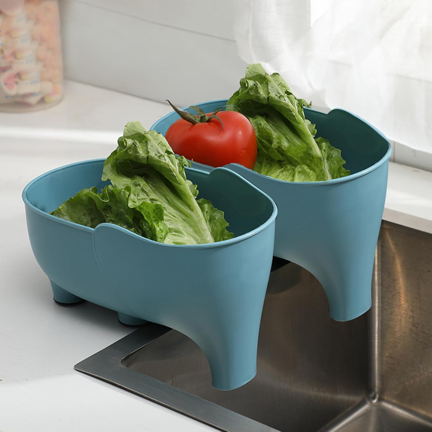 Coladores de alimentos, cesta escurridor de fregadero de elefante, lindo colador de cocina de animales, cesta de drenaje multifuncional para