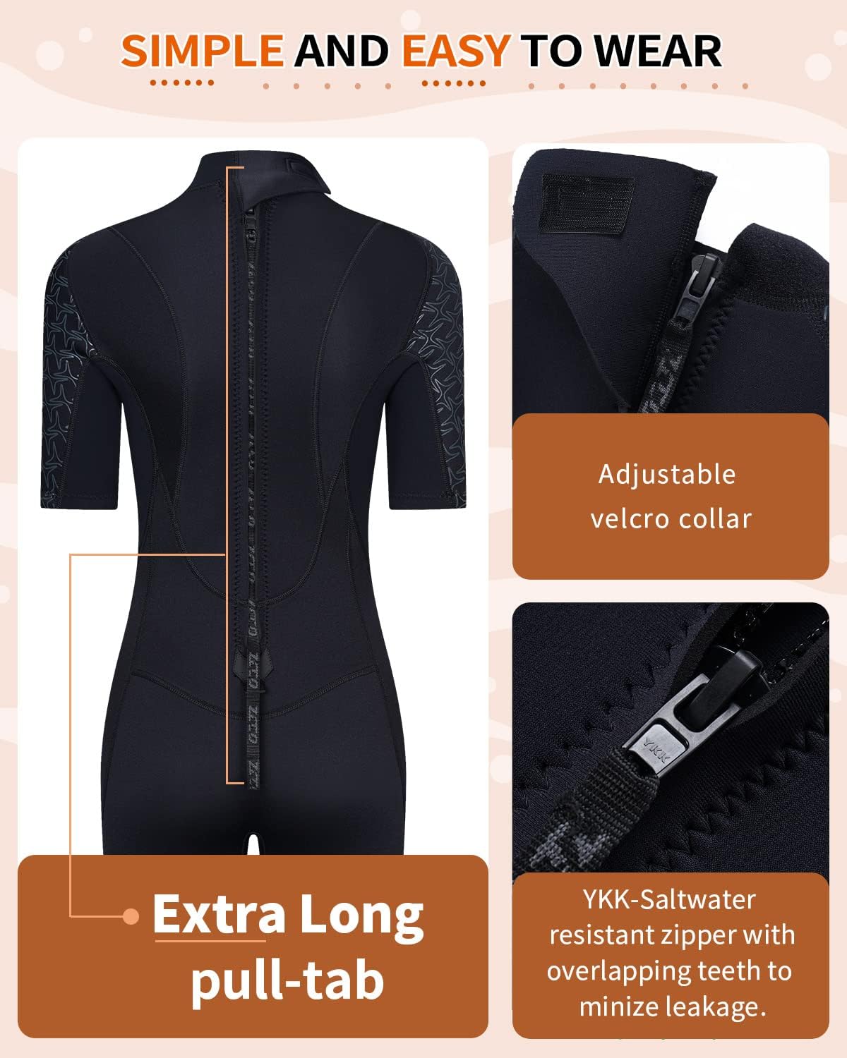 Traje de neopreno corto para hombre de 0.118 pulgadas para mujer, traje de buceo con cremallera trasera, piel de buceo, canoa, pesca submarina,