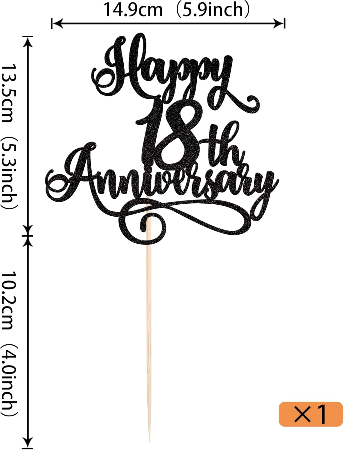 1 paquete de 1 decoración para tartas con purpurina para cumpleaños de 18 años, decoración para pasteles de aniversario de boda, cumpleaños, boda,