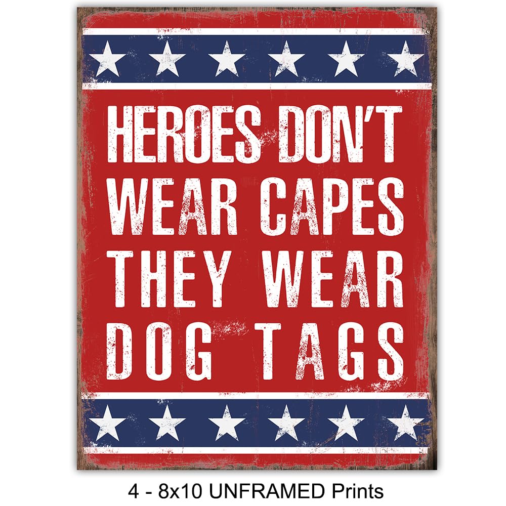 Patriotic Wall Decor Set Prints – American Flag Wall Art – Military Wall Decor – Gift for Veterans, Marine Corps, Army, Air Force, Navy, Coast