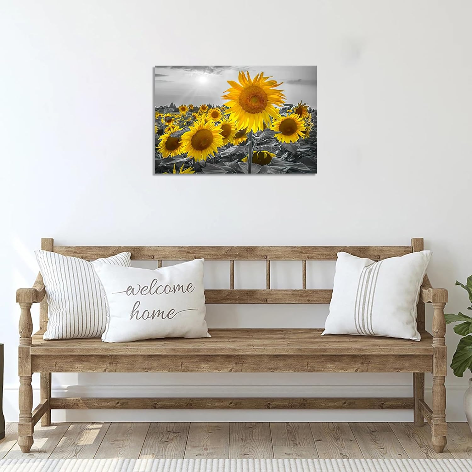 Arte de pared de girasol, pintura de flores, obra de arte de granja, arte de pared negro y amarillo, póster de flores amarillas, impresión de