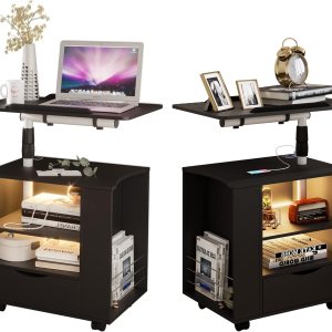 dnbss Juego de 2 mesitas de noche LED, mesa de noche moderna, mesita de noche inteligente con estación de carga USB, cajón de almacenamiento, dnbss Juego de 2 mesitas de noche LED, mesa de noche moderna, mesita de noche inteligente con estación de carga USB, cajón de almacenamiento,