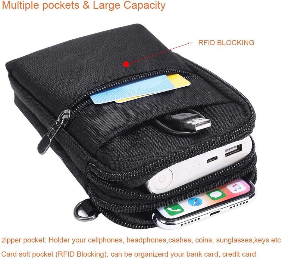 Sinbomay Riñonera cruzada para teléfono celular con bloqueo RFID, de nailon resistente al agua, estilo casual y a la cintura, cartera cruzada, bolsa