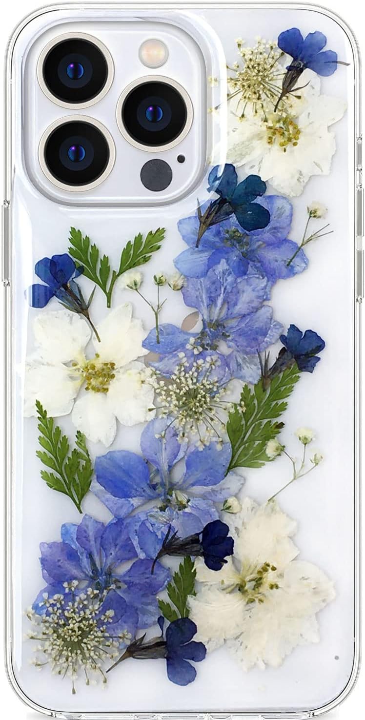 Abbery Funda protectora para iPhone 13 Pro de 6.1 pulgadas con diseño de flores reales secas, con diseño de flores reales secas, para mujeres y