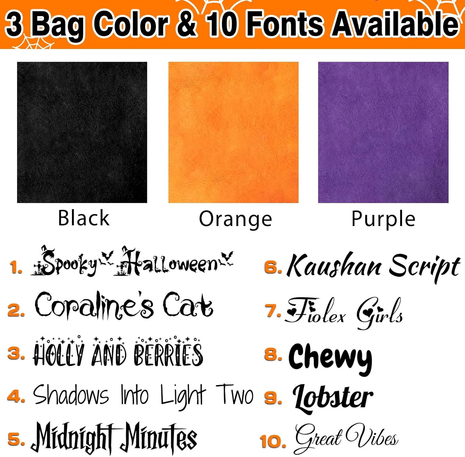 Bolsa de Halloween personalizada con nombre, 12 patrones impresos, bolsa de dulce o truco para niños, bolsa de fiesta de dulces personalizada para