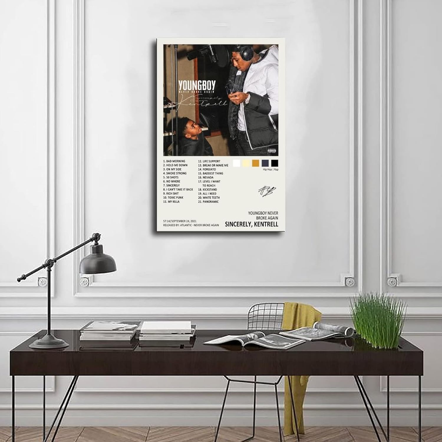 TOBIANG Póster de Youngboy con diseño de Sincerely Kentrell, con portada de álbum de música, firmado, limitado, póster de lienzo para decoración de