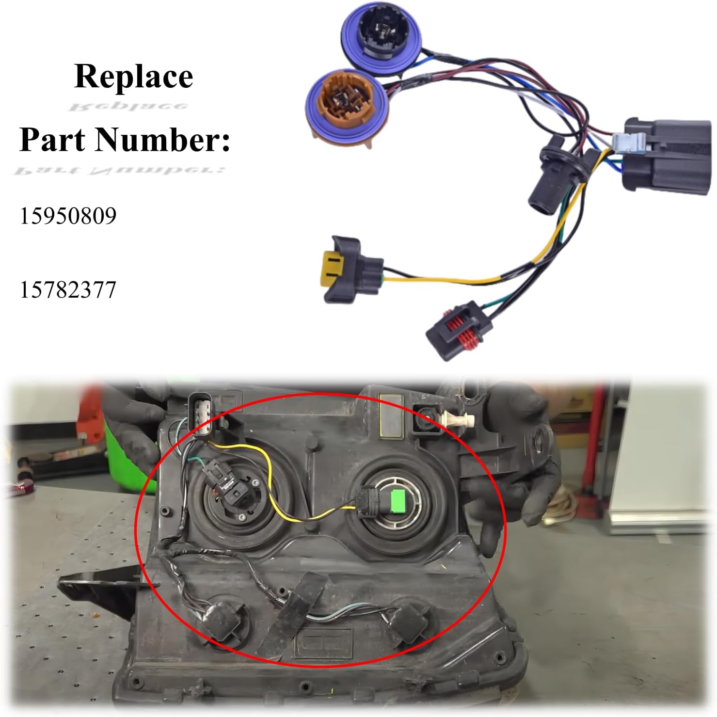 Arnés de cableado de faros delanteros, compatible con Chevy Tahoe Suburban Avalanche GM SUV 15950809 15782377 – Cable de enchufe de lámpara