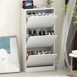 Gabinete de zapatos con 3 cajones abatibles, armario de zapatos de madera oculto, gabinete de almacenamiento de zapatos independiente para entrada Gabinete de zapatos con 3 cajones abatibles, armario de zapatos de madera oculto, gabinete de almacenamiento de zapatos independiente para entrada