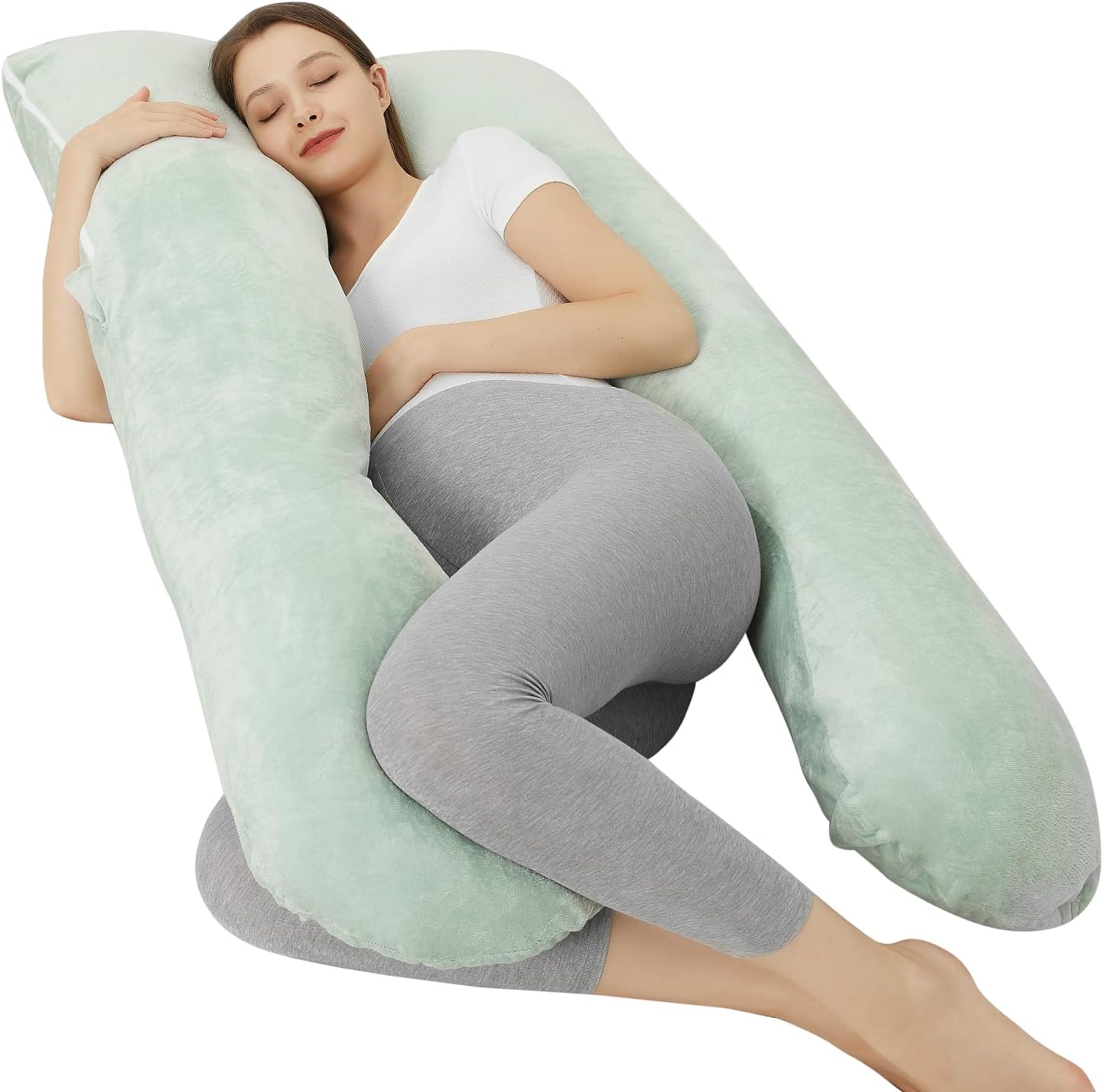 JOHNPEY Almohadas de embarazo para dormir, almohada de cuerpo completo en forma de U, almohada de maternidad imprescindible para el embarazo con