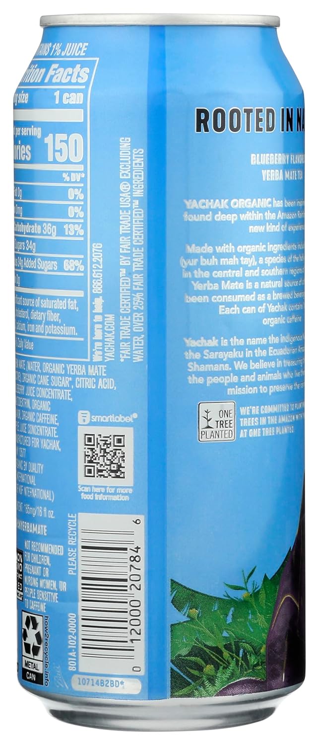 Yachak Organic Bebida energética de yerba mate azul de bayas orgánicas, 16 FZ