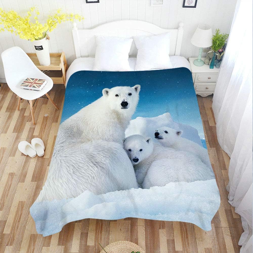 Manta suave y acogedora con diseño de oso polar para sofá de la familia, diseño de cielo azul, para adultos y jóvenes, poliéster de 60 x 80 pulgadas
