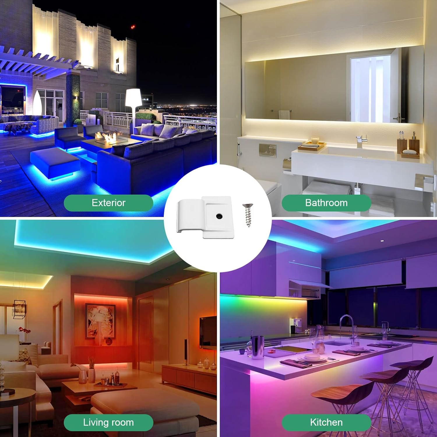 Rxment Clips de montaje para tiras de luces LED con cinta autoadhesiva + tornillos, soportes de montaje ideales para tiras de luz de 8 a 0.394 in,