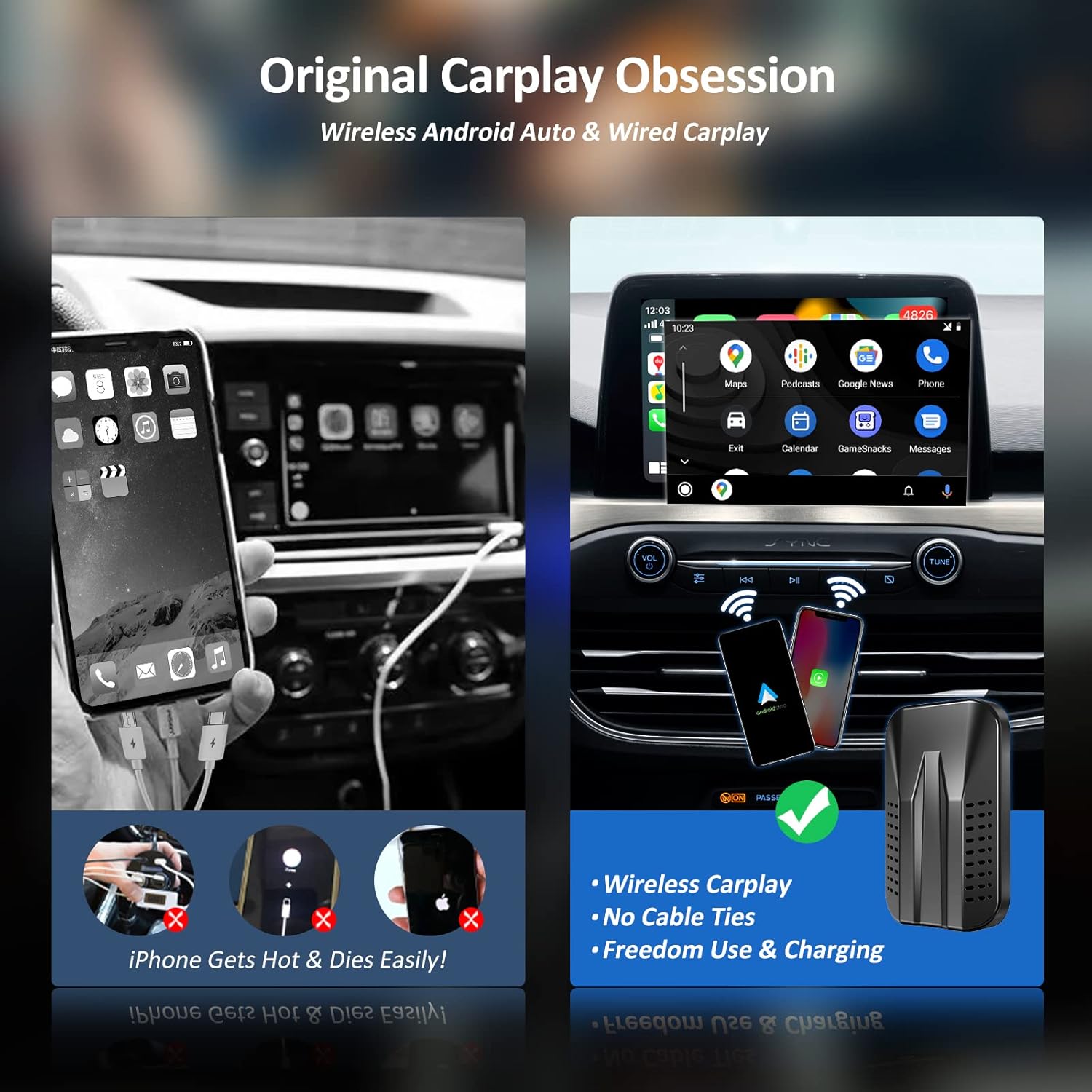 Adaptador inalámbrico Carplay con Netflix YouTube TikTok Google Play, Carplay inalámbrico y adaptador automático Android para automóviles CarPlay