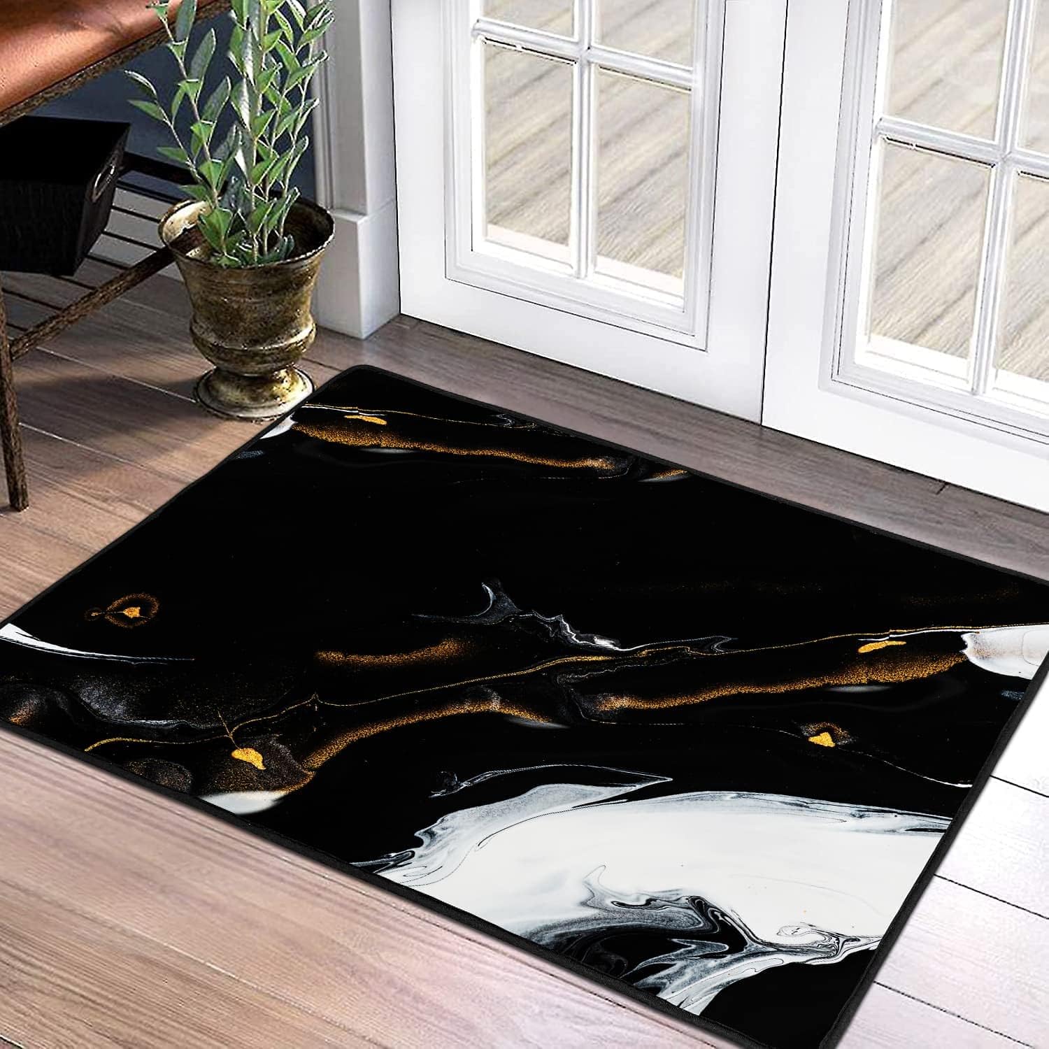 Alfombra abstracta moderna de área pequeña, alfombra de 2 x 3 pulgadas, alfombra de entrada pequeña, alfombra de baño moderna con textura de mármol