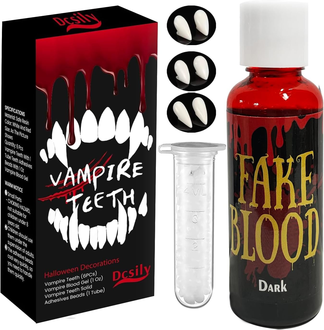 Dientes de vampiro para decoración de Halloween, dientes falsos, colmillos de vampiro para accesorios de cosplay como accesorios de Halloween,