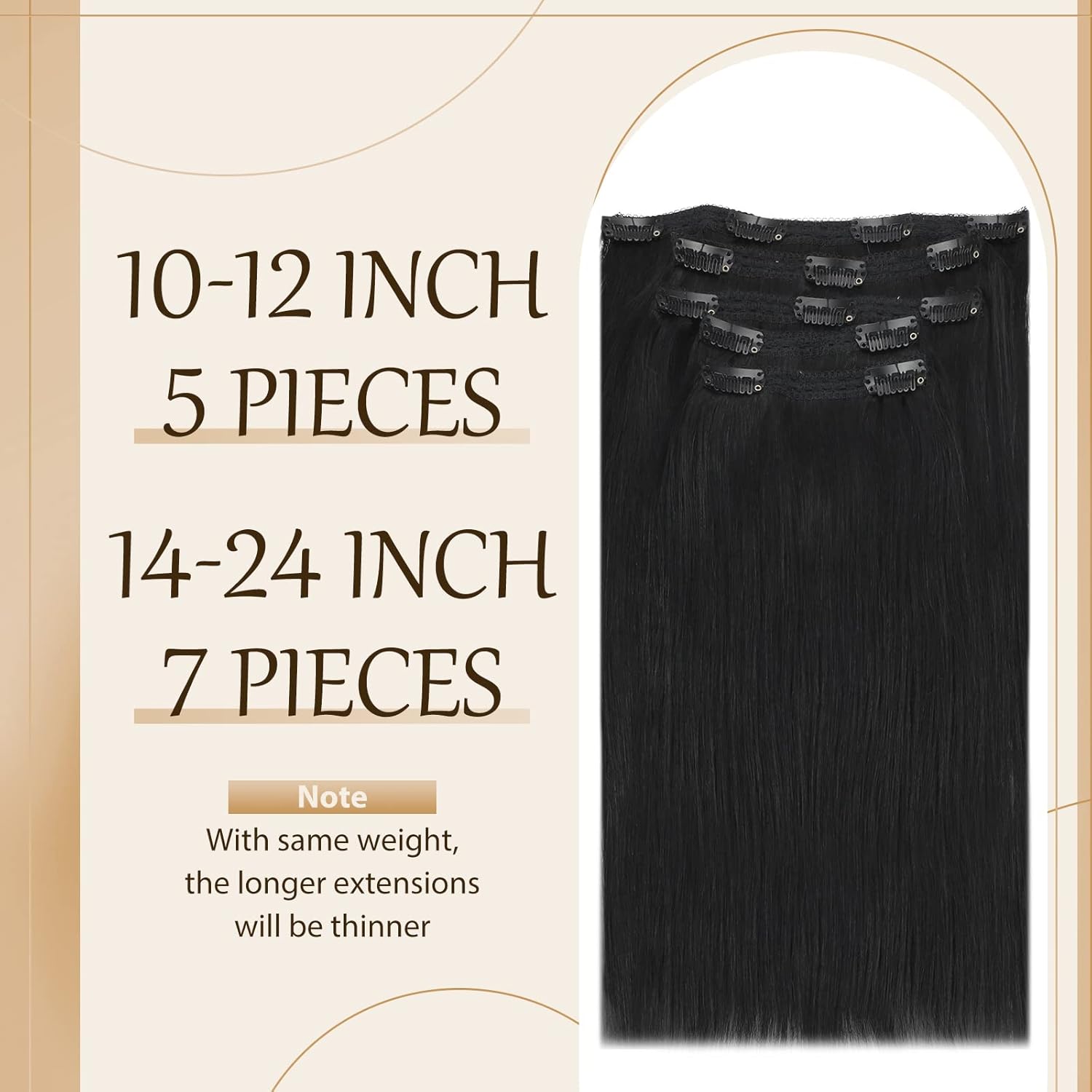Sunny Hair – Extensiones de clip de cabello humano lacio para un aspecto natural, se mezclan muy bien con tu cabello, color negro – 18pulgadas,