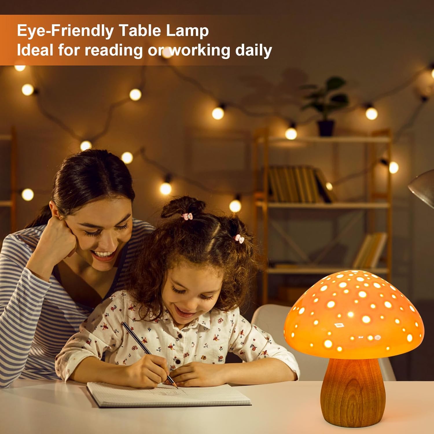 KAiSnova Lámpara de seta pequeña lámpara de mesita de noche, lámpara de escritorio de cerámica rosa, lámpara de mesita de noche única, luces