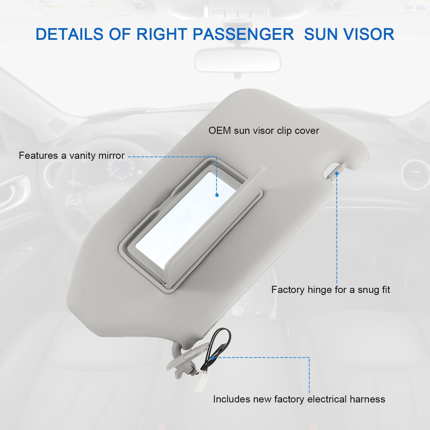 DICMIC Visera solar del lado del pasajero derecho para Nissan Pathfinder 2013-2018 Infiniti QX60 2013 Infiniti JX35 2013 Reemplazo # 96400-9PB0A,