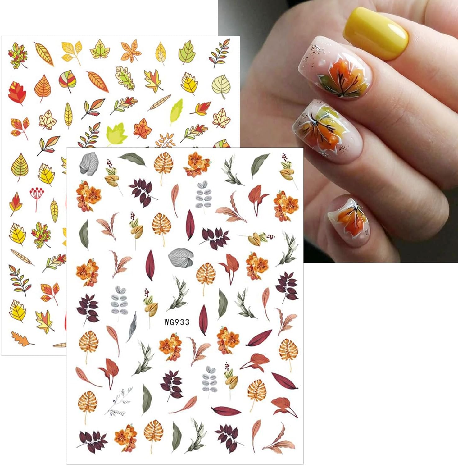 JMEOWIO 10 Sheets Fall Autumn Nail Art Stickers Decals Self-Adhesive Pegatinas Uñas Pumpkin Maple Leaf Thanksgiving Nail Supplies Nail Art Design