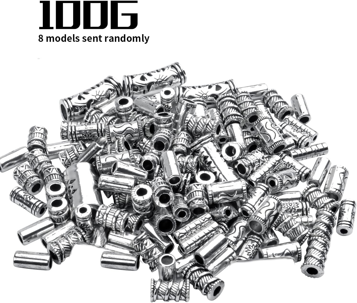 Cuentas espaciadoras de columna surtidas de 3.53 oz (alrededor de 80 a 150 piezas) de cuentas de tubo de plata tibetana para pulseras, collares,