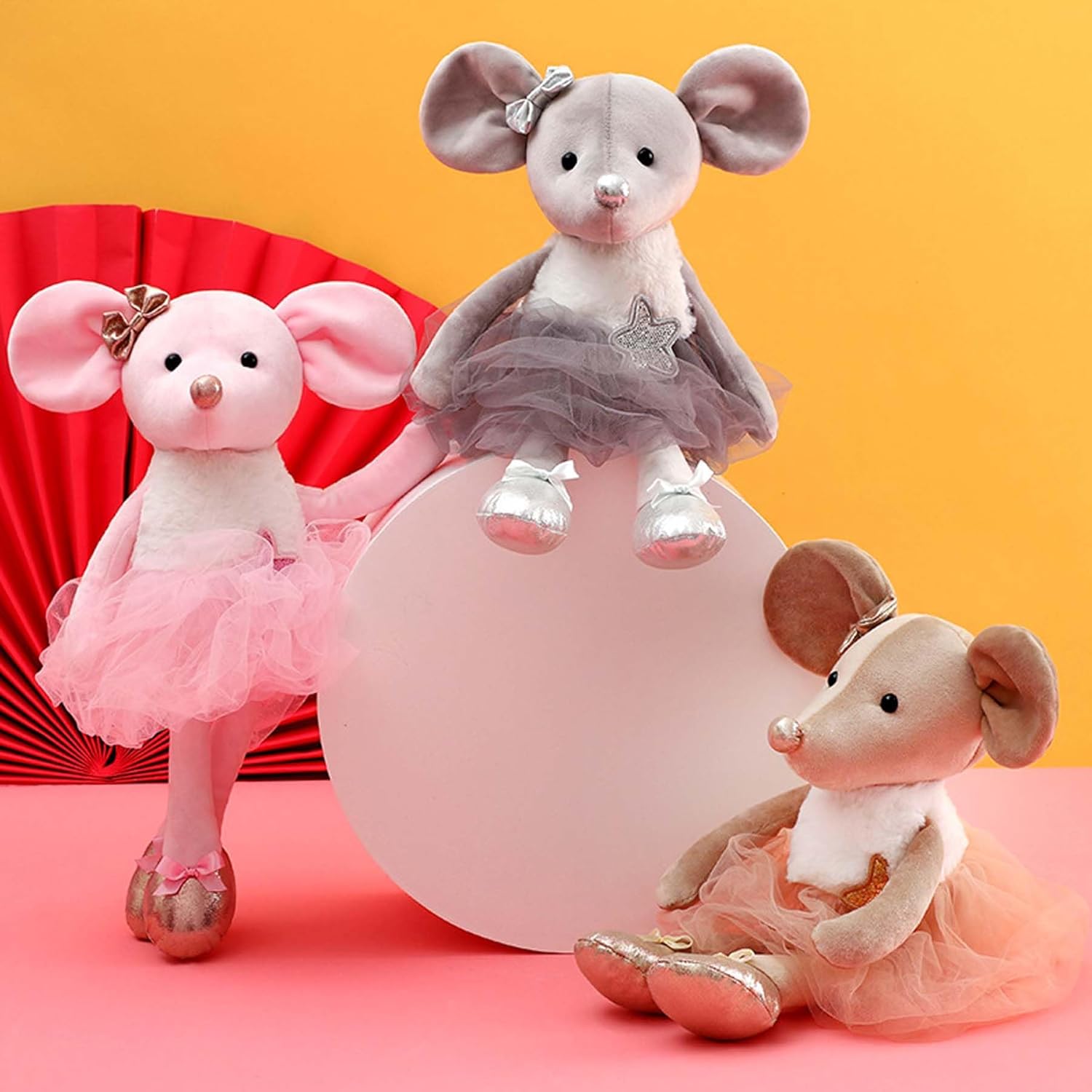 Juguetes de peluche de ratón de peluche, muñecas de bailarina, regalos de recital de ballet para niñas, 15.5 pulgadas (gris)