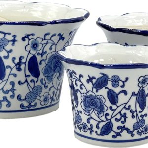 Galt International Maceta decorativa de cerámica de porcelana floral azul y blanca de 8 pulgadas, 6 pulgadas4.5 pulgadas, diseño chino asiático, Galt International Maceta decorativa de cerámica de porcelana floral azul y blanca de 8 pulgadas, 6 pulgadas4.5 pulgadas, diseño chino asiático,