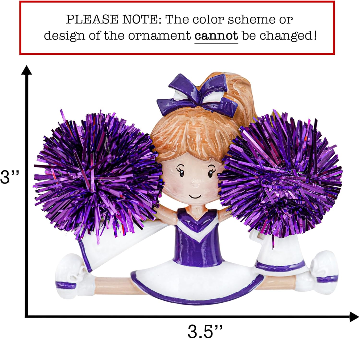 Adorno de Navidad personalizado de animadora 2023  Personalización gratuita  Estatuilla de animadora bailarina con pompón morado real para árbol de