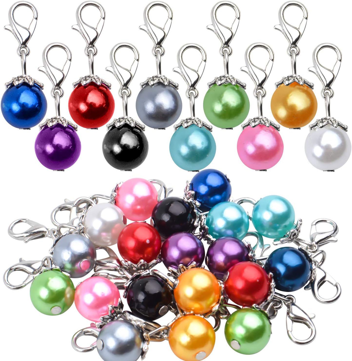 Aylifu Dijes de clip, 20 piezas de perlas coloridas colgantes colgantes con cierre de langosta, accesorio para hacer joyas, accesorios para