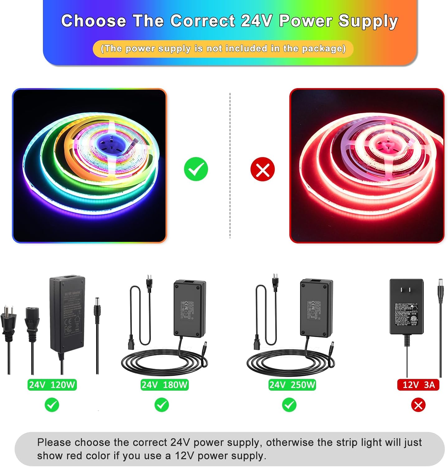 PAUTIX Tira de luz LED RGB Smart IC COB direccionable 24 pies24.6 ft, tira de luz de persecución de color de 24 V, multicolor, flexible, para TV,