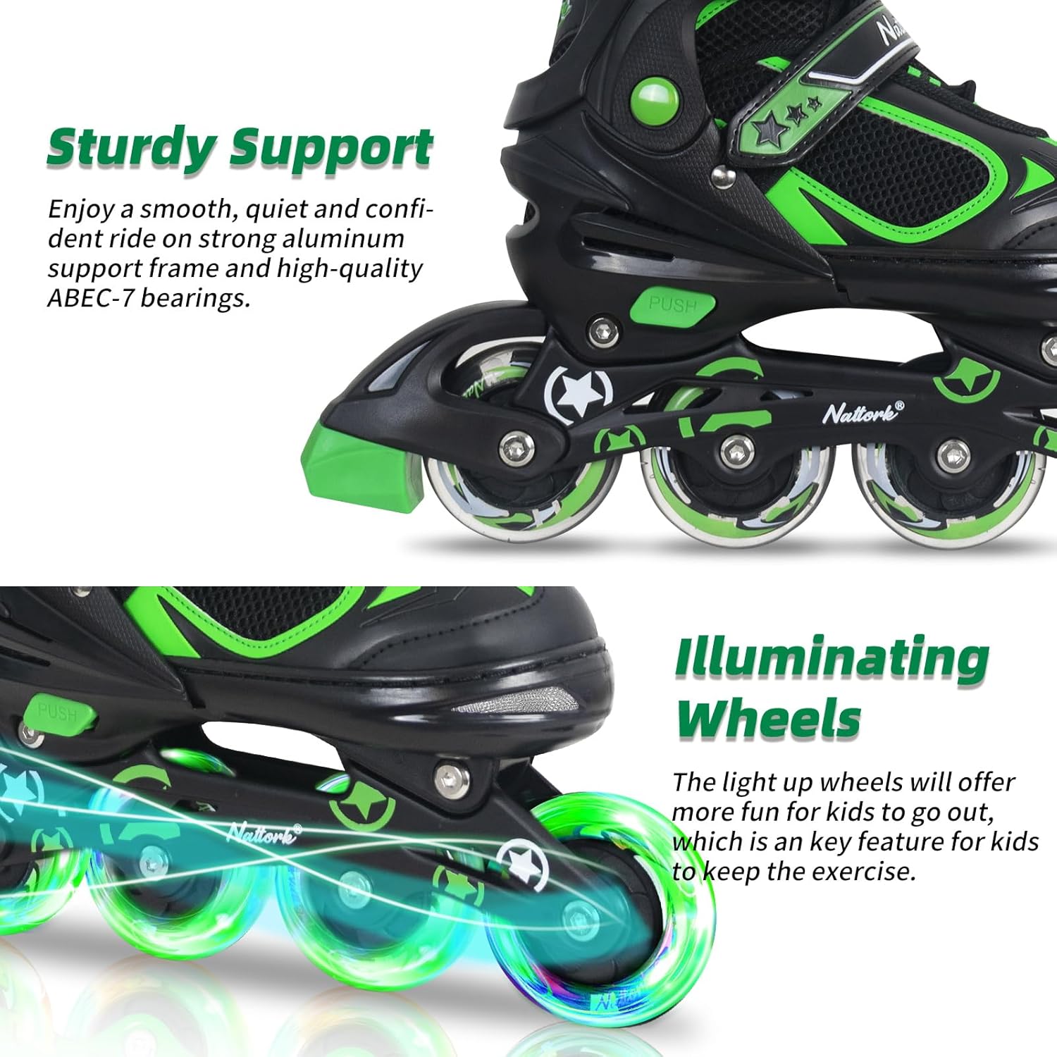 Patines en línea ajustables para niños, patines de hoja rojonegroazul con ruedas iluminadas para niños principiantes, niñas y jóvenes, talla S-M-L