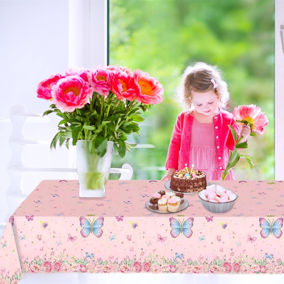 3 manteles de mariposa de feliz cumpleaños, decoración de fiesta de cumpleaños de mariposa para niña, 108 x 54 pulgadas, cubierta de mesa de