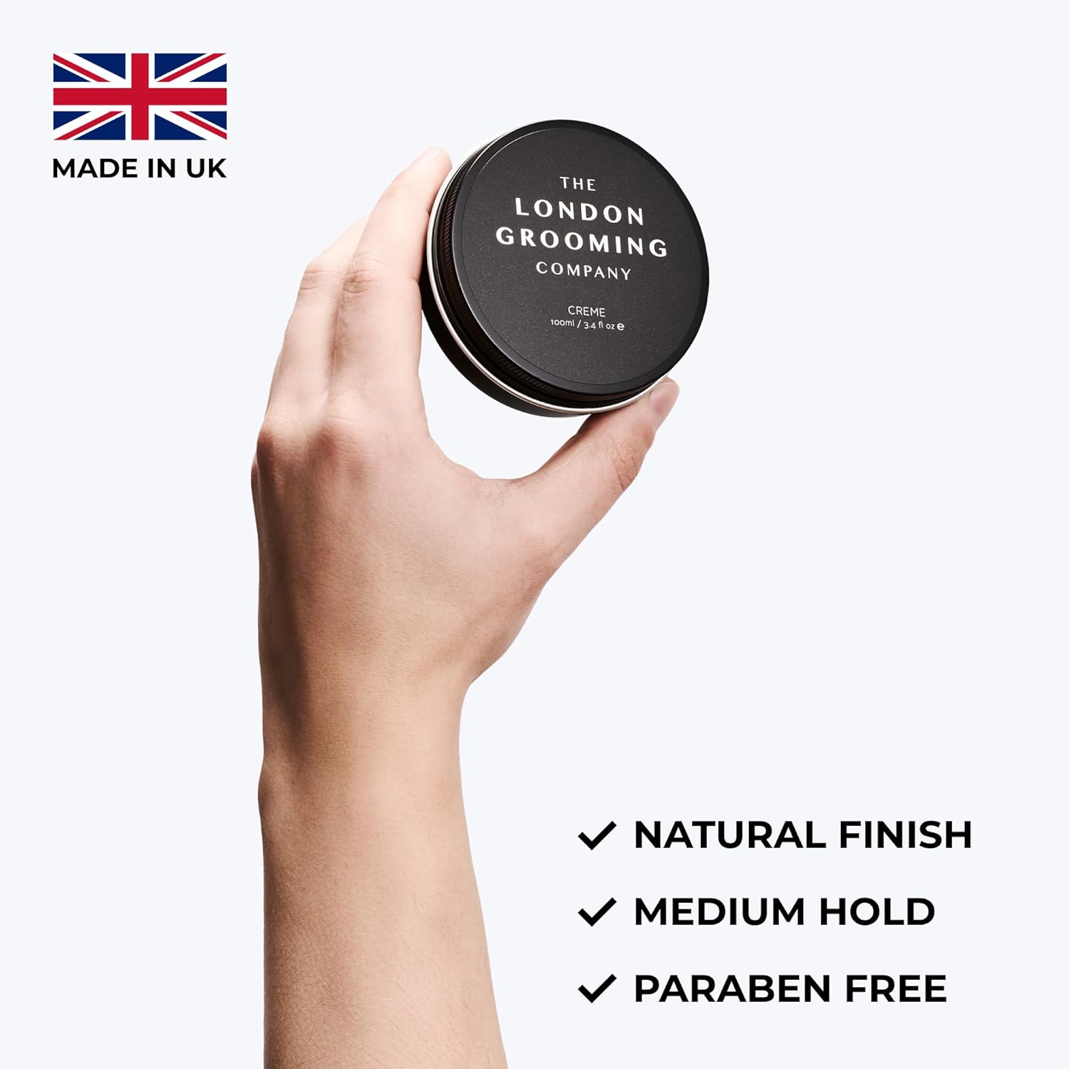 Crema para el cabello para hombre, sujeción media durante todo el día, acabado natural, fácil de lavar, 1.7 onzas líquidas