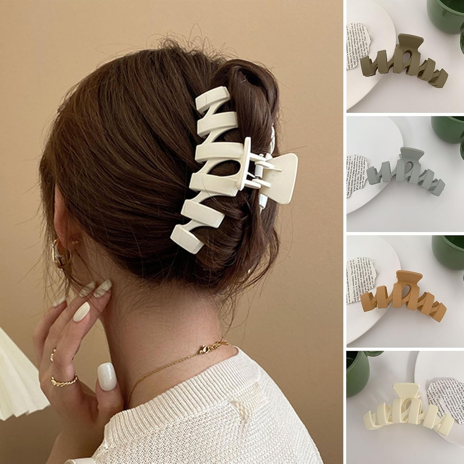 Pinzas para el cabello de 4.3 pulgadas grandes para mujer, cabello rizado y grueso, clips de plátano grandes mate, clips de mandíbula de sujeción