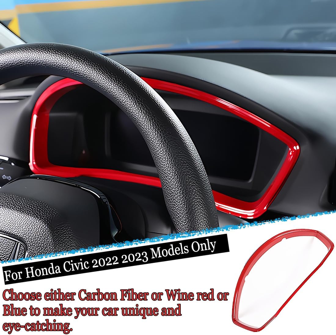 Tablero de instrumentos Civic de 11 generación para tablero de instrumentos, marco, cubierta de marco para Honda Civic 2022 2023, ABS rojo vino,