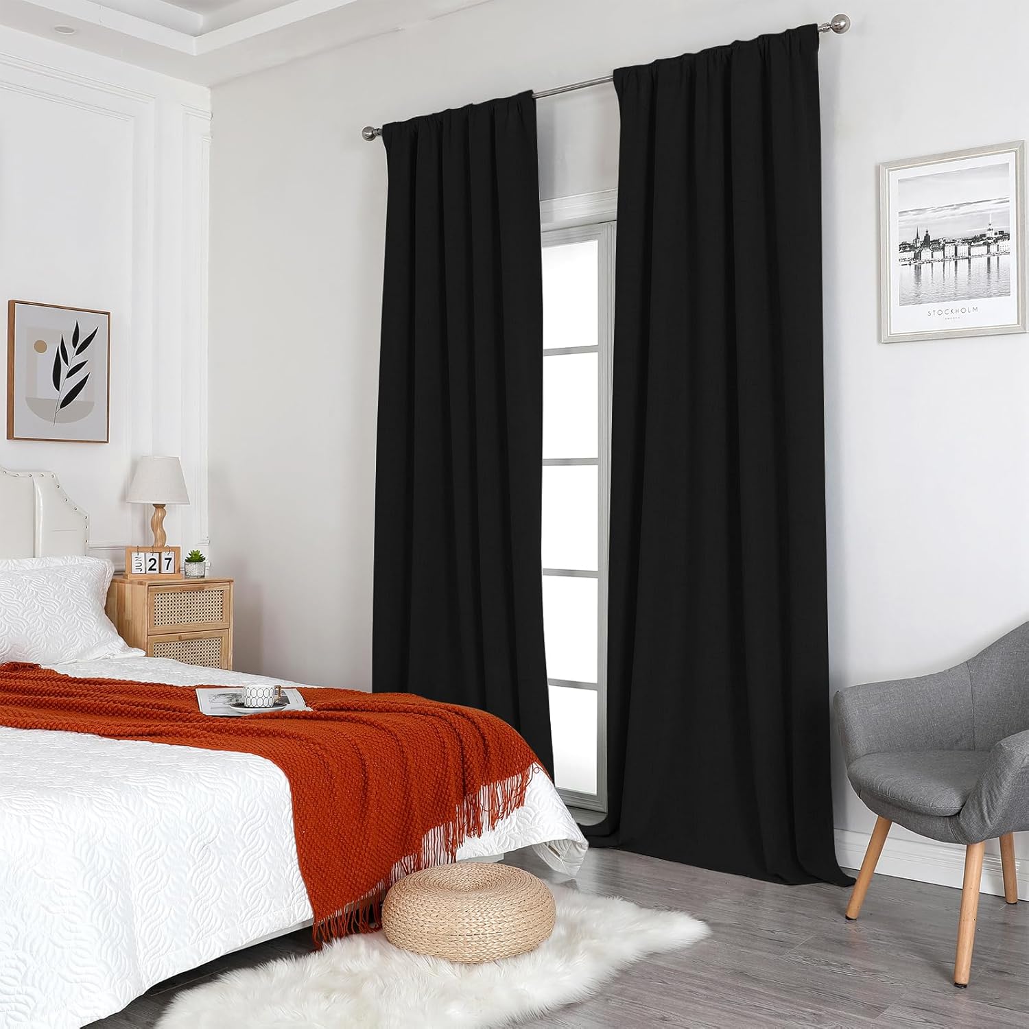 Joydeco Cortinas 100% opacas de 90 pulgadas de largo, 2 paneles de lino natural burgo para dormitorio, sala de estar, cortina de oscurecimiento,