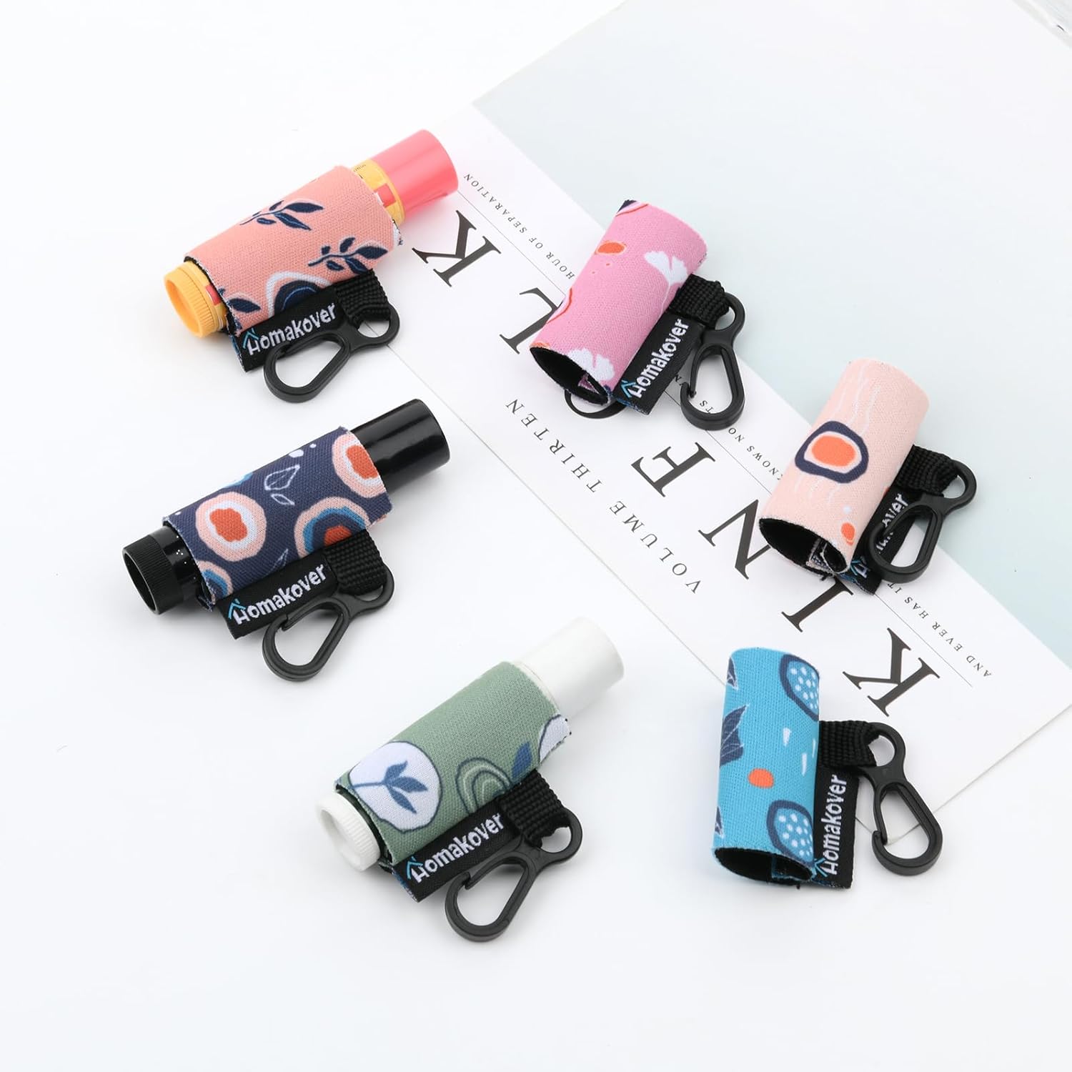 Paquete de 6 soportes compactos con clip, clip de liberación premium, funda de neopreno, bálsamo labial con clip, se adapta a la mayoría de los