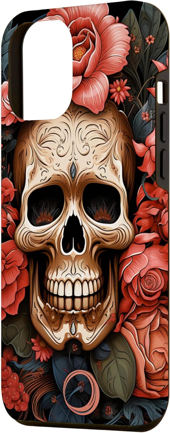 Funda para iPhone 12 Pro Max con diseño floral de calavera de azúcar, tulipán, rosa, Halloween, Cottagecore