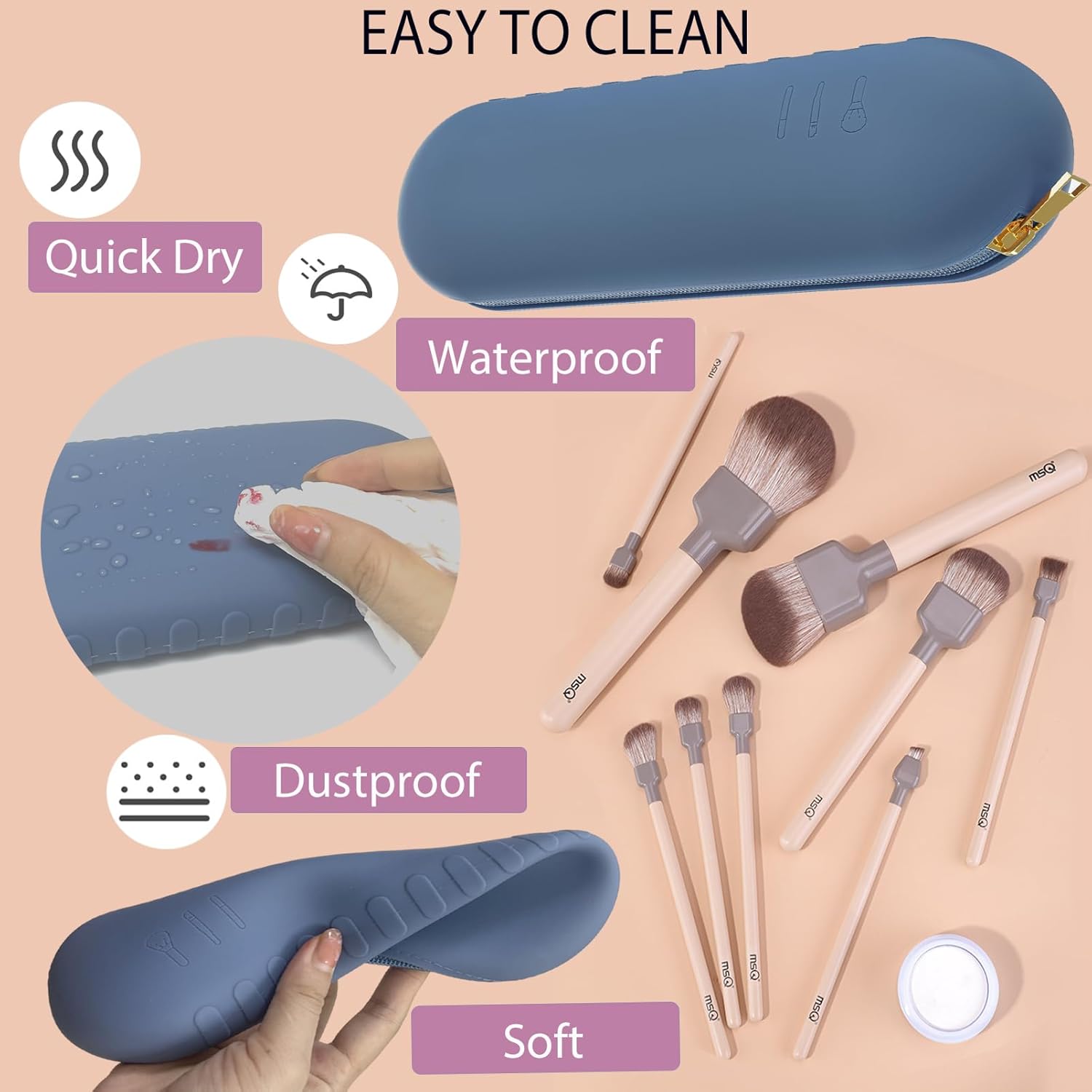 Shunvan life Soporte para brochas de maquillaje de silicona, bolsa de brochas de maquillaje de gran capacidad, bolsa de cepillos de cosméticos de