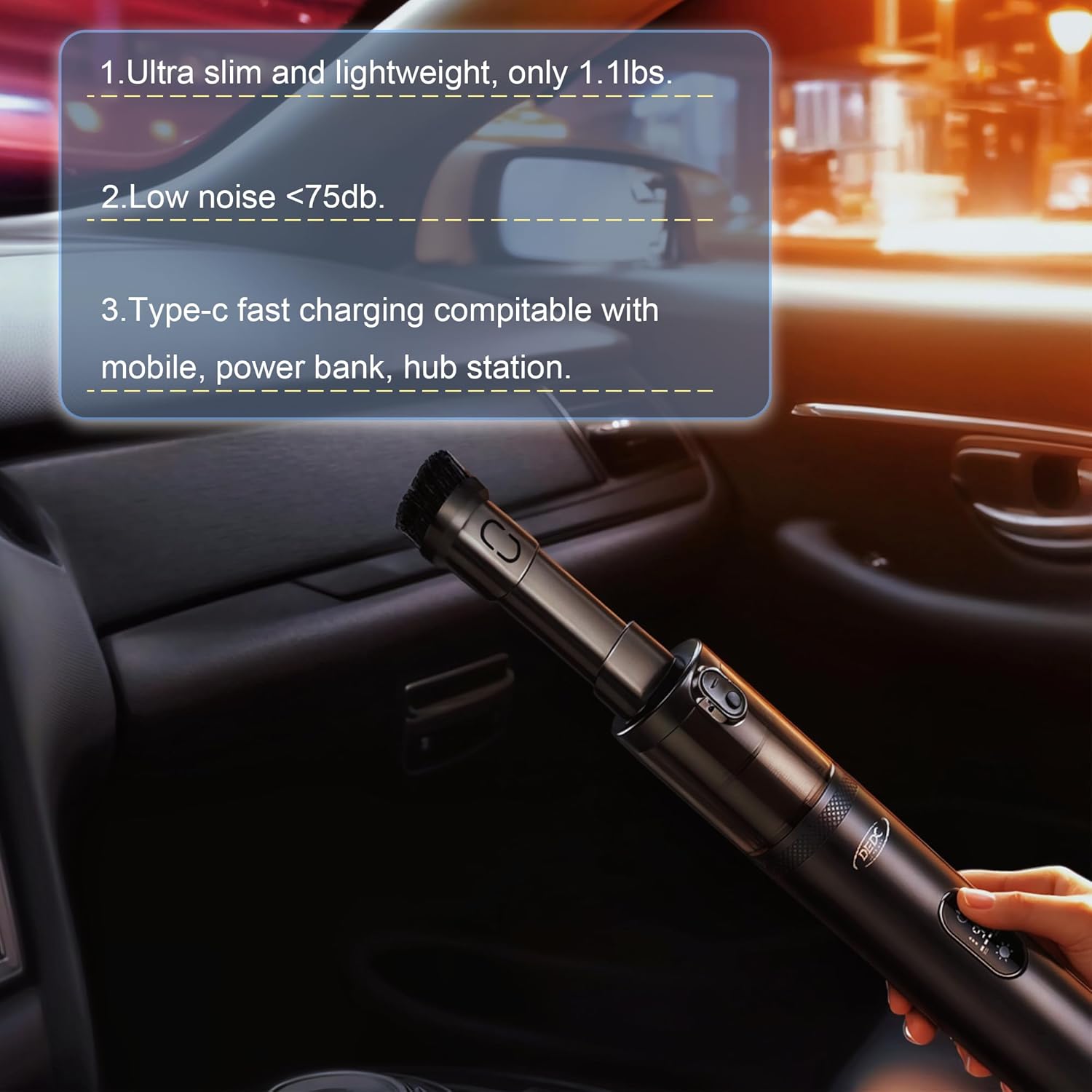 DEDC Aspiradora de coche de alta potencia, aspiradora inalámbrica de 15000 Pa portátil recargable con pantalla LED, eliminador de polvo ultraligero