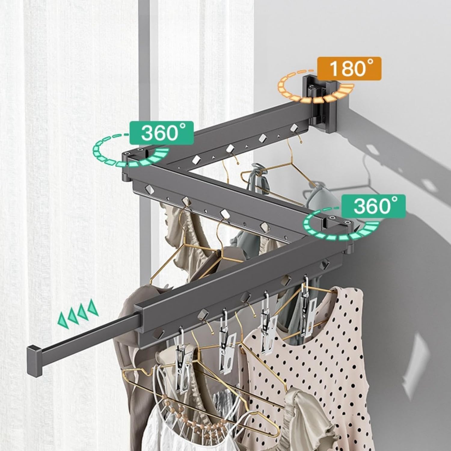 Tendedero de secado de ropa, tendedero de pared para colgar ropa, estante retráctil de secado de ropa, espacio grueso de aluminio plegable, para