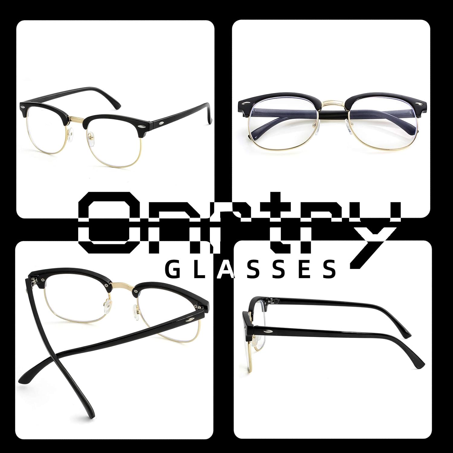 Lentes de bloqueo de luz azul para mujeres y hombres, clásicos, semi sin montura, falsos nerd anti rayos azules para computadora