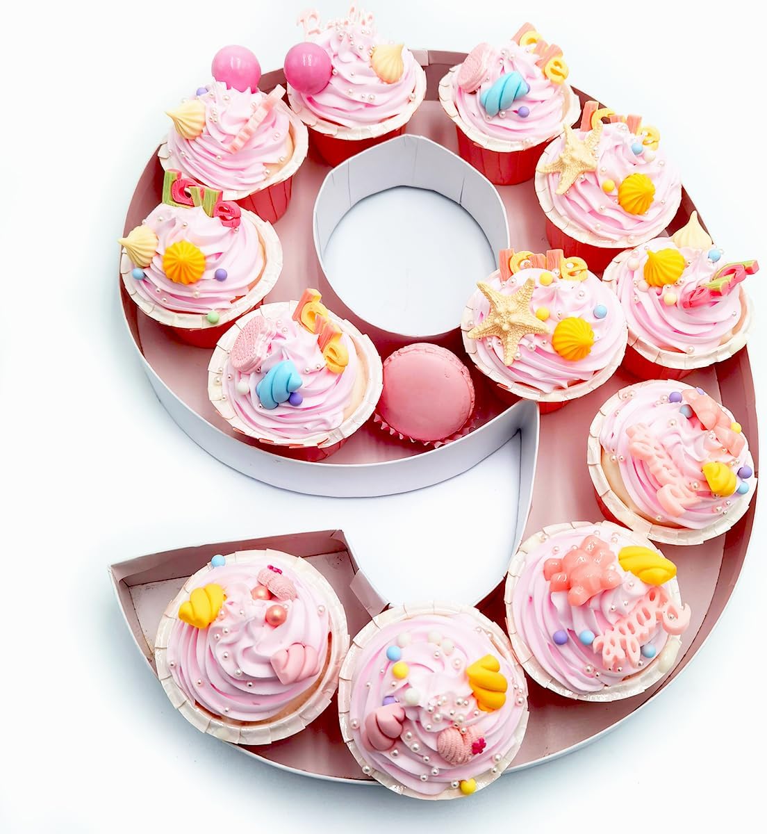 WENPACK 15″ Large Fillable Cardboard Number Charcuterie Tray Paper Mache Sweet Cupcake Food Birthday Box (6 or 9)