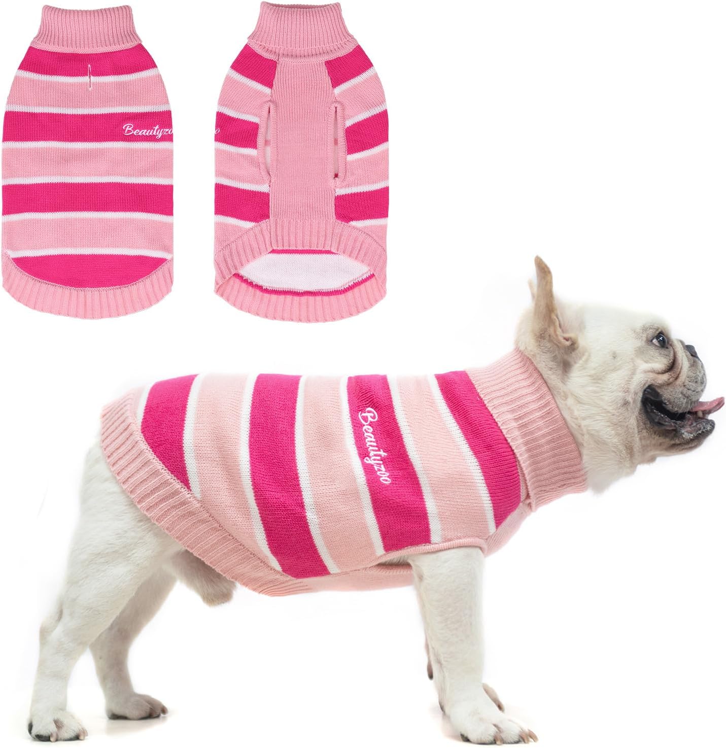 BEAUTYZOO Suéter para perros pequeños, suéteres a rayas para mascotas, ropa de perro de otoño e invierno, suéter de punto de cuello alto para perros
