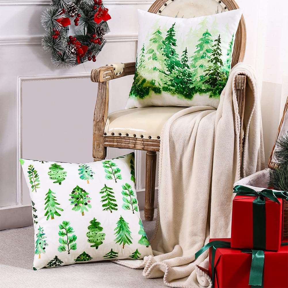 JOJOGOGO Juego de 4 fundas de almohada de 18 x 18 pulgadas para decoración de Navidad de color verde esmeralda para árbol de Navidad, fundas de