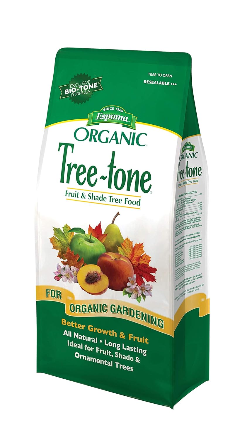 Espoma Tree-Tone – Alimento para plantas, fertilizante natural y orgánico para sombra, árboles frutales y ornamentales, 4 libras, paquete de 4
