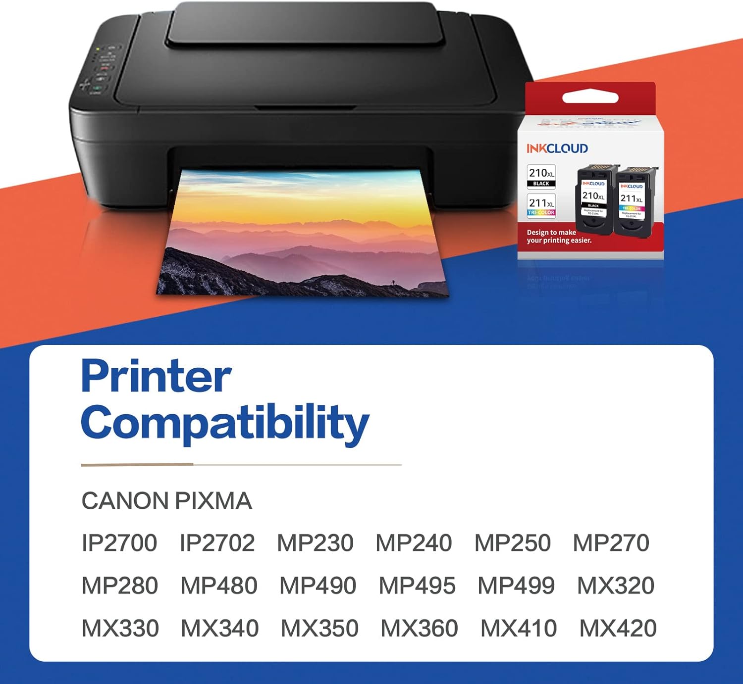 INKCLOUD Cartuchos de tinta compatibles de repuesto para Canon PG-210XL CL-211XL para impresora PIXMA IP2702 MP230 MP240 MP250 MP280 MP480 MP490