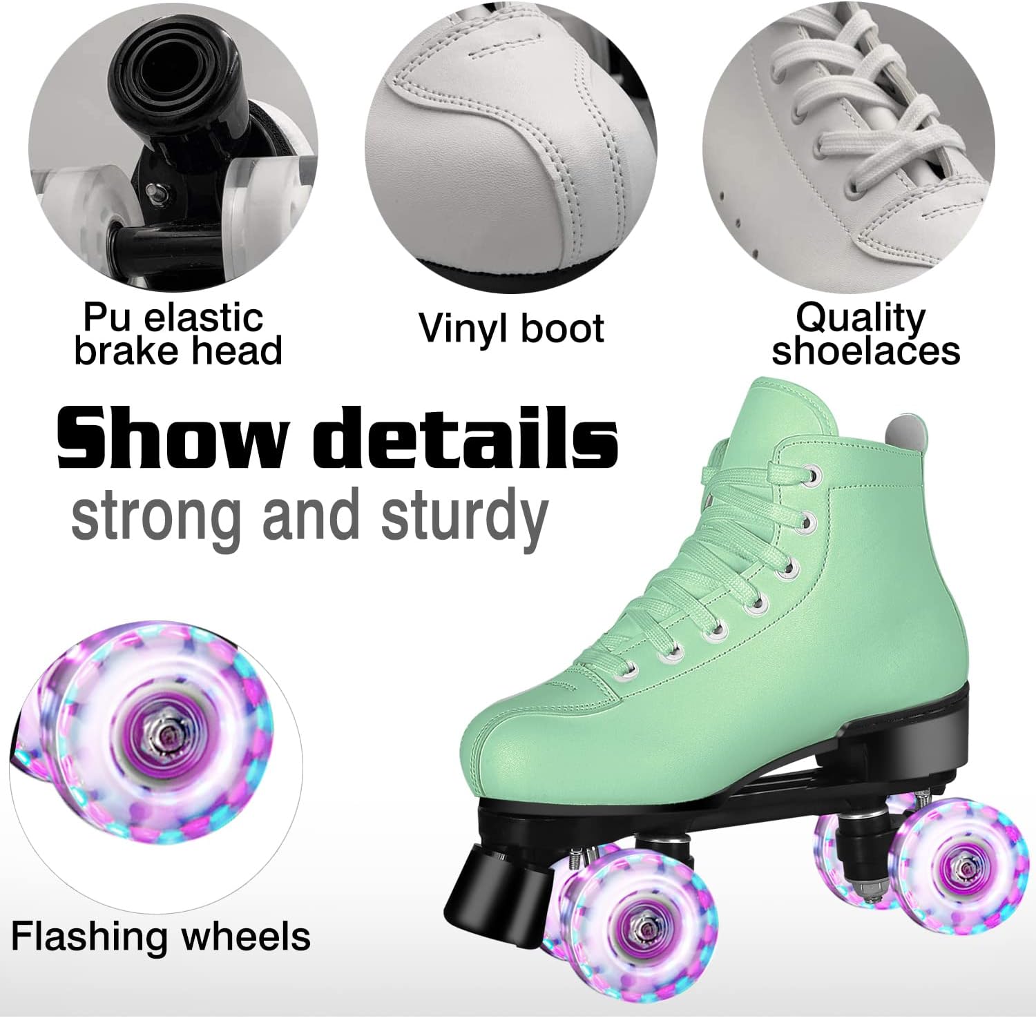 Patines clásicos para mujeres y niñas, patines clásicos de doble fila con 4 ruedas brillantes para hombre, patines de piel sintética para