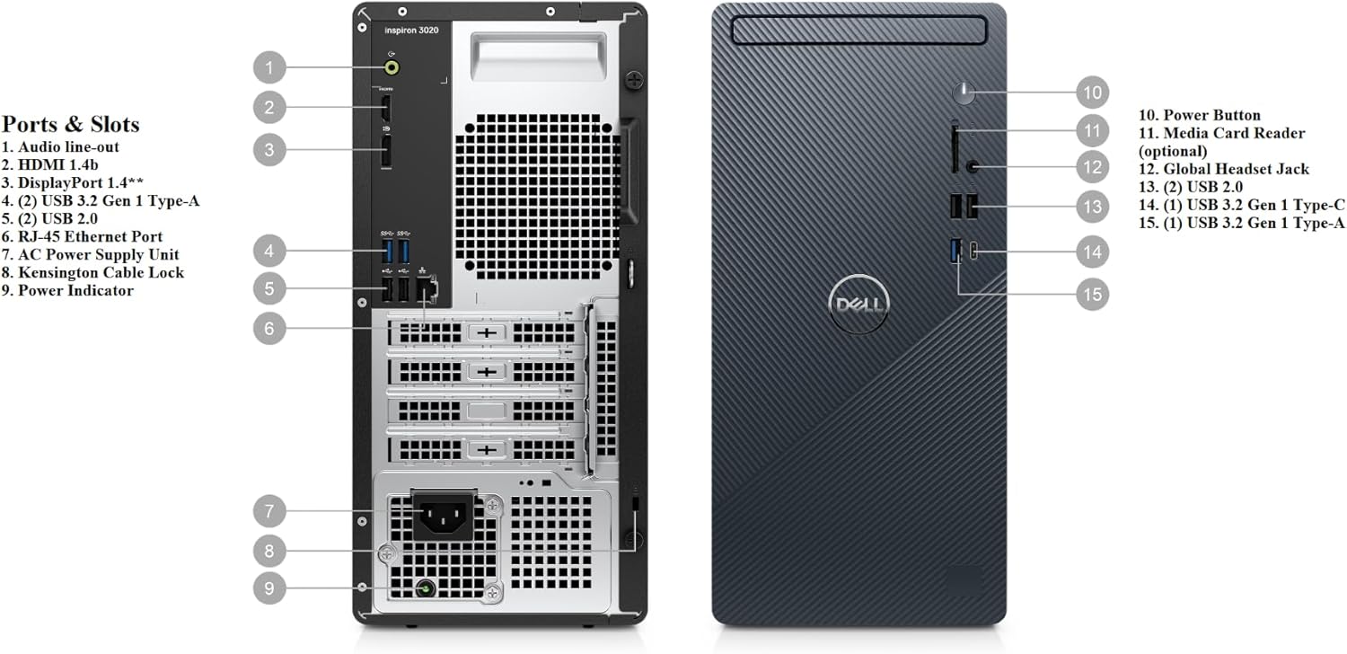DELL Computadora de escritorio Inspiron 3020 Tower 2023, Intel Core i7-13700 de 13 generación, gráficos Intel UHD 770, Bluetooth, WiFi, USB 3.1,